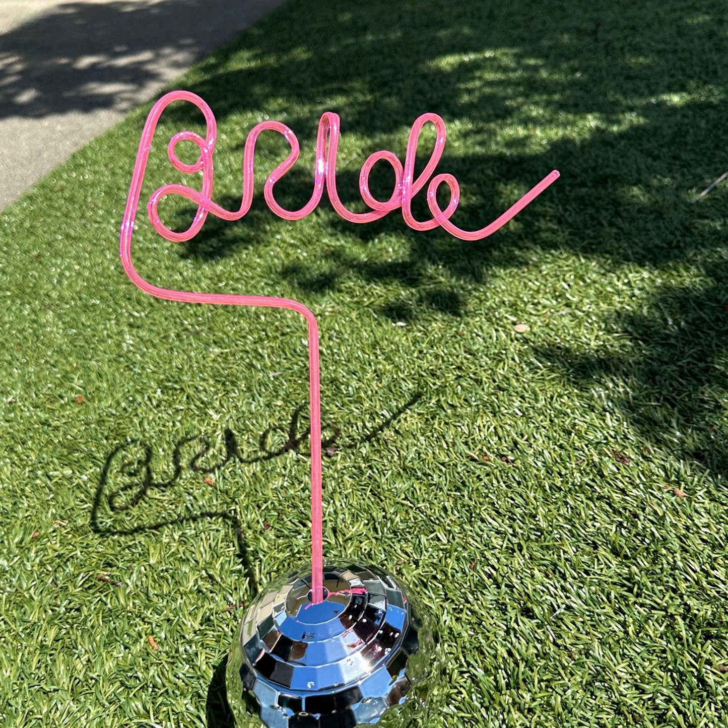 a metal ball sitting on top of a grass covered field