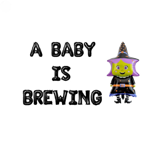 a baby is brewing with a witches hat