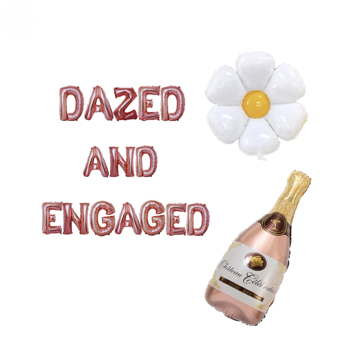 a bottle of champagne and a balloon that says dazed and engaged