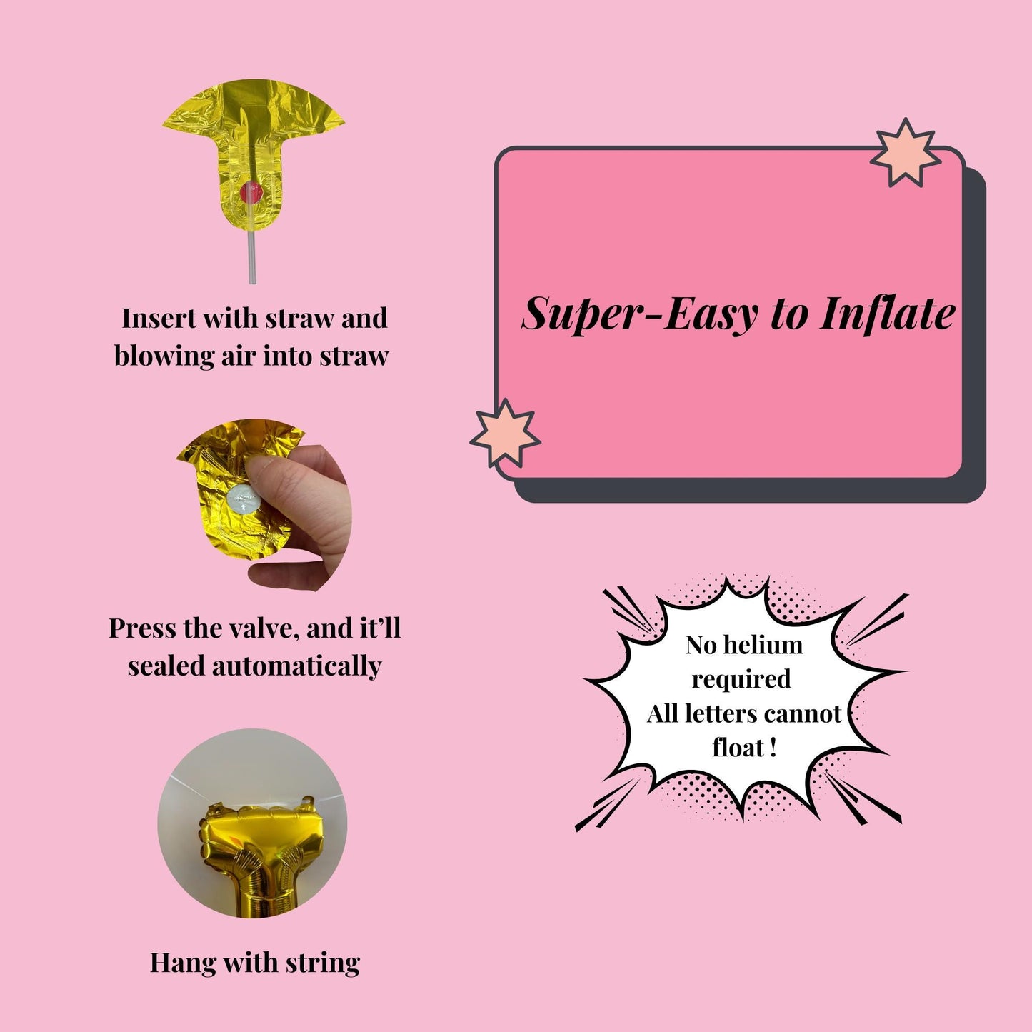 a pink poster with instructions on how to make a super easy to inflate