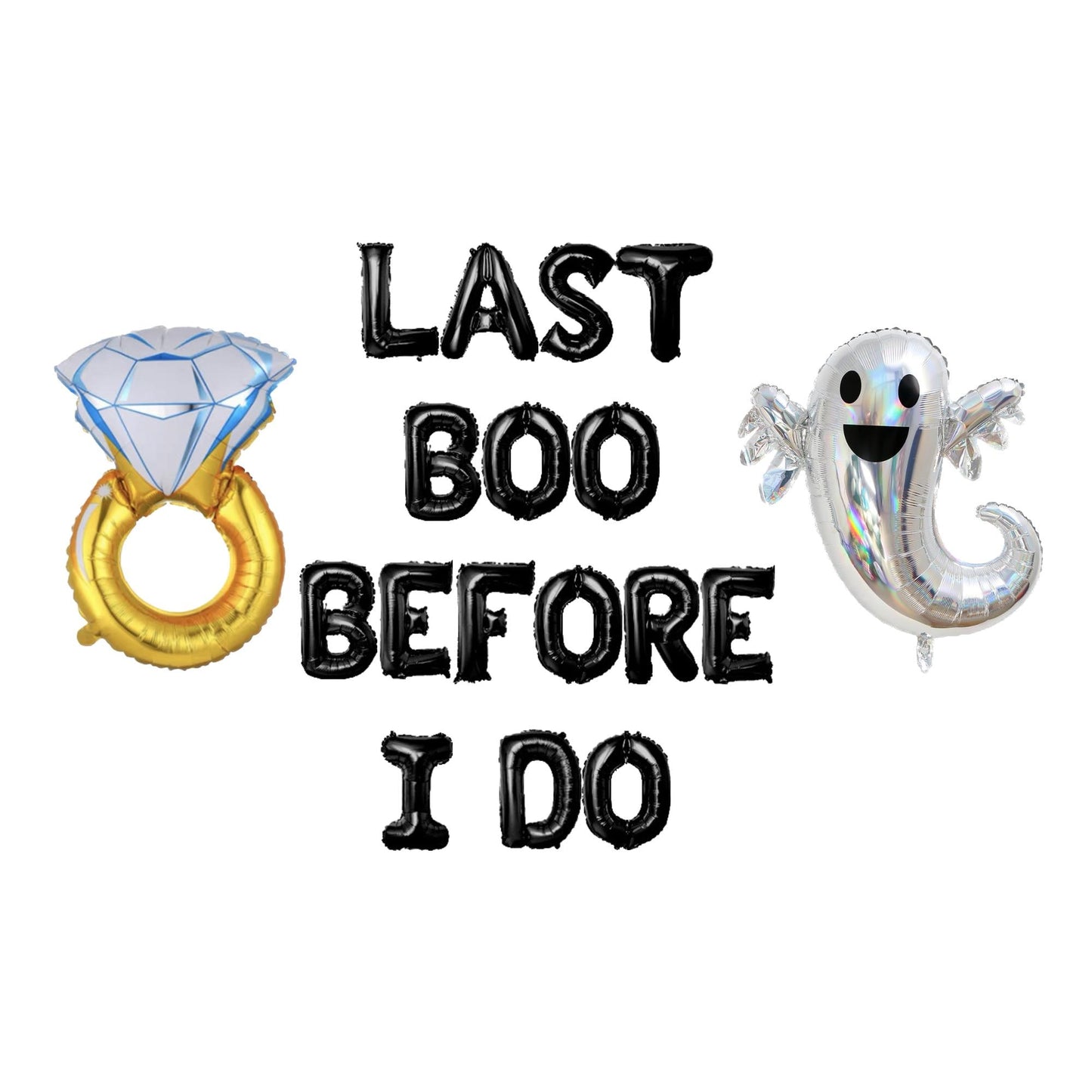 Halloween Bachelorette Balloon Banner - 'Last Boo Before I Do' with Silver BOO & Diamond Ring Balloons - Spooky Bridal Party Decor or Gift