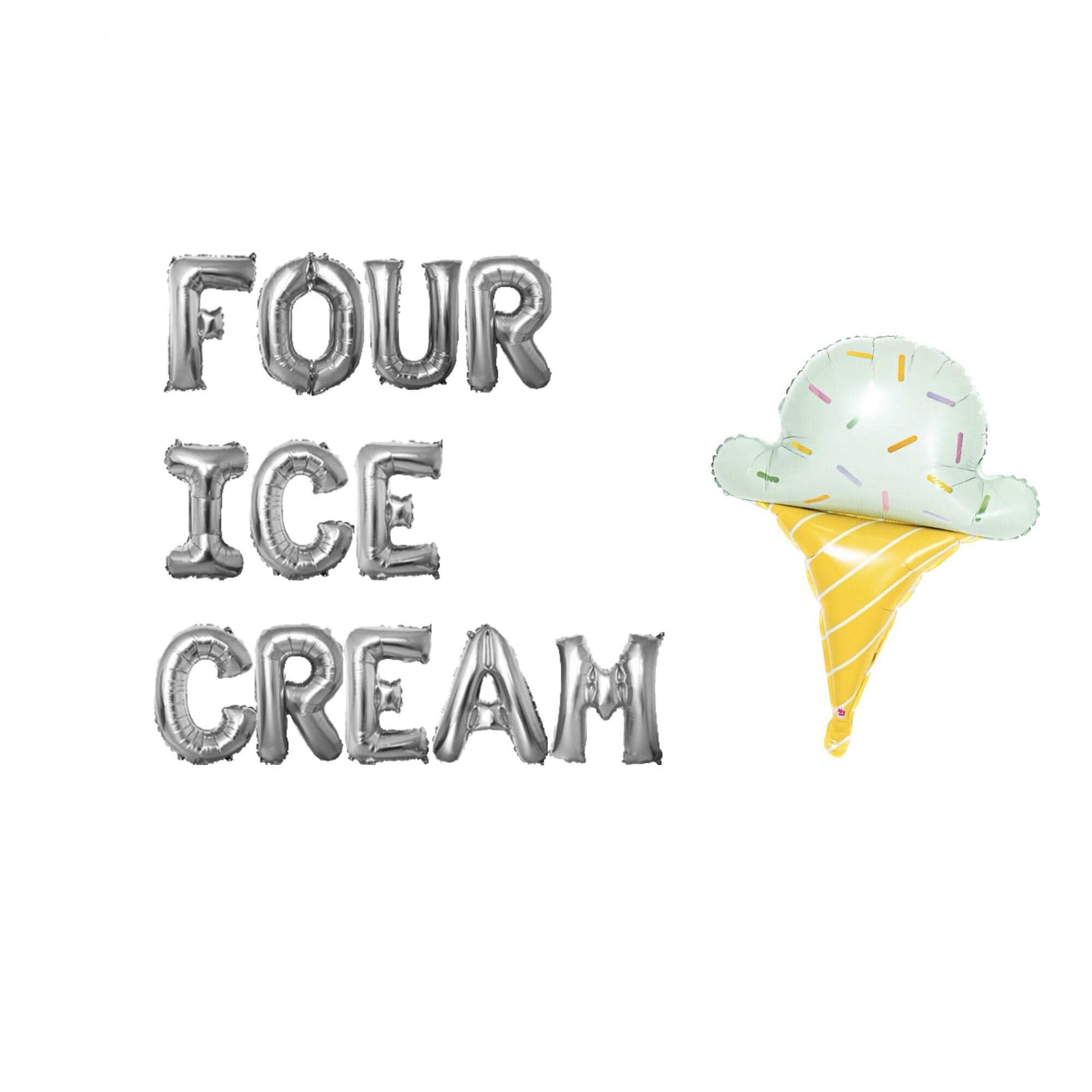 an ice cream cone with the words four ice cream on it